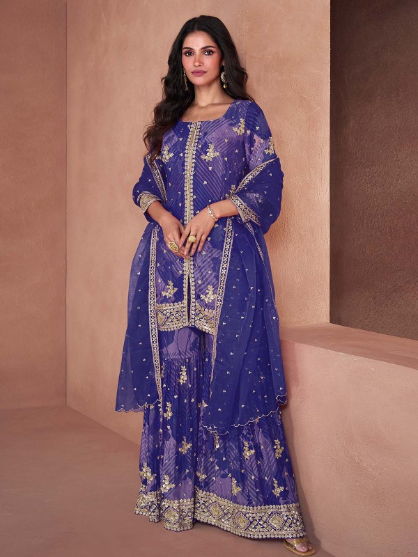 Royal Blue Faux Georgette Party Wear Sharara Suit